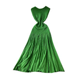 Luxury Famous Lady High Sense Sleeveless Knitted Dress Girl Summer Folds Splicing To Repair The Royal Sister Temperament