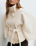 Women's Autumn And Winter New Fashion Pure Color Cape Collar Collar Belt Wind