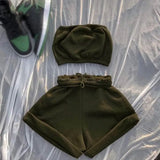 Sportswear Two Piece Sets Summer Women Sleeveless Crop Top+Drawstring Elastic Shorts Matching Set 2021 Athleisure