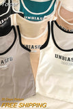 Cotton Letter Printed Women Tank Tops With Bra Pad Elastic Knitting Crop Tops For Women Casual
