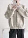 Autumn And Winter New Design Feeling Single-Breasted Solid Color Knitted Sweater Sweater Cardigan Lazy Loose Round Neck Blouse-Outfit