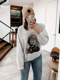 Woman Print Grey Sweatshirt For Women Tops Designer luxury Long Sleeve Winter Autumn Sweatshirt O-neck Pullovers Tops-Outfit