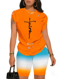 Women's Temperament Commuting Trousers Round-Neck Short-Sleeved Set In Autumn