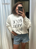 Spring 2024 New Women's Sweatshirt Retro Street Letter Print O Neck Pullovers Tops Loose Casual Long-sleeve Sweatshirt-Outfit