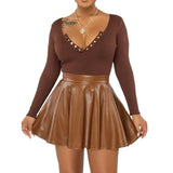 Toloer Women's 2024 Sexy Solid Color PU Skirt Women's Skirt Mini Skirt Skirt-Outfit