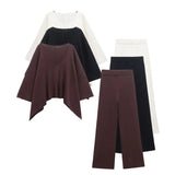 Asymmetrical V-Necked Collar Sweater High-Waisted Trousers Casual Knitting Set 2025 Spring