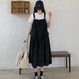 Women Sleeveless Suspender Baggy Japanese Plus Size 2XL Student Kawaii Casual All-match Fashion Ulzzang Summer Midi
