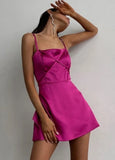 Sexy Strap Sleeveless Solid Satin Mini Club