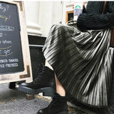 Spring 2019 Women Long Metallic Silver Maxi Pleated Skirt Midi Skirt High Waist Elascity Casual Party Skirt