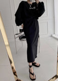 Autumn Women Tracksuit Hoodies 2 Piece Sets Chic Pullover Loose Casual Sweatershirt & High Waist Split Skirt Suit