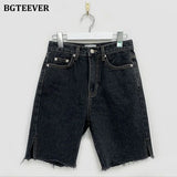 Casual Summer Half Denim Shorts for Women High Waist Loose Pockets Female Straight Jeans Shorts 2021 Ladies
