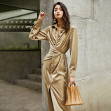 Irregular Tunic Shirt Dress For Women Lapel Long Sleeve High Waist Lace Up Midi Dresses Female Fashion 2020