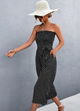 Sweet Strapless Dot Print Belted Loose