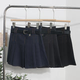 And Summer Women's Retro Modern Hit Color Clear Line Pressure Skirt Anti-Light Short Skirt With Belt