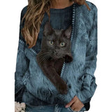 Ladies 3D Cartoon Cat Print T Shirt Women O-Neck Long Sleeve Casual Loose Clothing Tee Female Tops 5XL