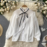 2 Piece Set Overalls Dress Women Bow Stand Collar White Shirt Top+ Irregular Vintage Print V-Neck Vest Dress
