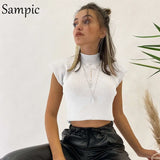 2020 Y2K Women Pullover Knitted Cropped Shoulder Pads Sweater Vest Winter Ladies Autumn Black Apricot O Neck Jumper