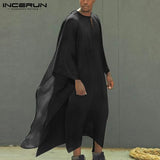 Vintage Men Robes Loose Streetwear Irregular Caftan Solid Color Islamic Arabic Muslim Kaftan O Neck Men Clothes S-5XL