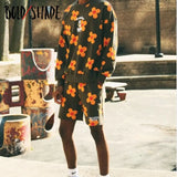 Bold Shade 90s Teenager Fashion Harajuku Matching Sets Floral Print Hoodies And Elastic Waist Shorts Autumn Streetwear 2pcs