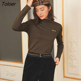 Women Bottoming T-shirt 2021 Winter Long Sleeve High Neck Slim Tees Dralon Self Heating Fabric Basic All Match
