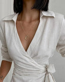 White Casual Wrapped Knotted Mini