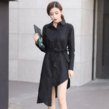 Shirt Dress Women Long Sleeve Fashion Casual Sexy Mid Long Shirts Sleepwear Irregular Loose Button Cardigan Blouses