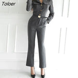 Arrival comfortable thick warm work style jumpsuit temperamental high quality elegant vintage Single-breasted slim