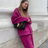 Y2K Plus Velvet Knit Suit Women Long Sleeve O Neck Hoodie With Hat Casual Loose Harem Pants 2 Piece Set Sportweaar 2021