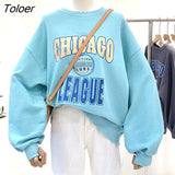 Streetwear Sweet Girl Dark Gray Sweatshirt Letter Printed O-neck Oversized Casual Tops Korean Fashion Clothes for