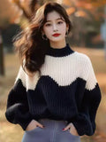 Toloer And White Half-High Collar Sweater 2025 New Winter Lazy High Feeling Thick Thick Knitted Shirt Top