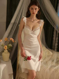 Pure Pajamas Female Simulation Silk French High Atmosphere Feeling Home Clothes With Chest Pad Lace Sling Skirt