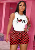 Printed Casual O-Neck Sleeveless Crop Top Letter Print Two Piece Shorts