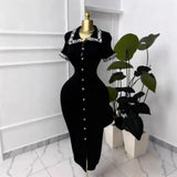 Women's Clothing Lace Collar Knitted Dress Single Buckle Body Repair Kit Mid-Stool Long