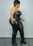 Black Leather Bandeau Top and Pants Plus Size 2 Piece