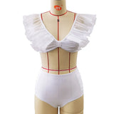 Solid-Color Mesh Yarn Leaf-Side Split Swimsuit Woman 2025 New High-Waisted Folding Sexy Bikini
