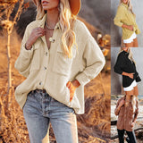 Women's 2025 New Autumn And Winter Shirt Solid Color Loose Wick Pocket Long-Sleeved Sleeve Shirt