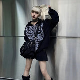 Skeleton Print Zip Up Loose Oversized Hoodie-Outfit