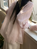 Pink Striped Sky Silk Shirt Women Sun Protection Tops Thin Temperament Gentle Comfortable Stripe Coat Women