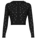 Elegant Autumn Sweater Cardigan Women Long Sleeve Star Embroidery Fur Collar Knitted Cropped Hoodies Harajuku 2021