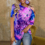Dye Gradient Print T Shirt Women Hollow Out Strapless Oversized Tops Harajuku Sweatshirt Female Casual Summer 2021