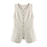 New Striped Buckle In Spring Is Decorated With Long Casual Fashion Vest-Outfit