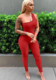 Sexy One Shoulder Sleeveless Solid Full Length Skinny