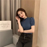 Short-Sleeved T-Shirt For Women's Summer 2025 New Knitted Bottom Shirt With Bubble Sleeves Short