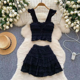 Temperament Sweet Age Reduction Short Sling Vest High Waist Fluffy Cake Skirt 2025 New Summer
