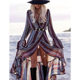 Summer Dress Boho Style Women Long Maxi Evening Party Dress Sexy Vintage Floral V Neck High Split Beach Dresses