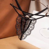 temptation low-waist cross lace thong pearl decoration transparent mesh panties flirt with sexy bundle