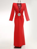 High-End Women's Sexy Deep V-Folded Long-Sleeved Dress Dress Long Dress