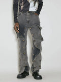 Toloer 2024 New Street Trend Removable Dark Buckle Design Sense Irregular Jeans High Waist Show Slim Trousers-Outfit