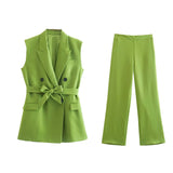 Women's Belt Vest 3035587 Vertical High Waist Trousers 2927587 Suit-Outfit