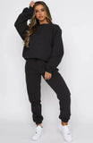 Piece Sets Women Solid Round Neck Tops Autumn Sweatshirts Loose Straight Long Pants Set Lace Up Tight High Waist 2023-Outfit